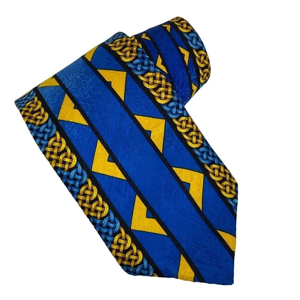 Rush Limbaugh No Boundaries Collection 1996 Tie Blue Yellow Chains Necktie 3.50"